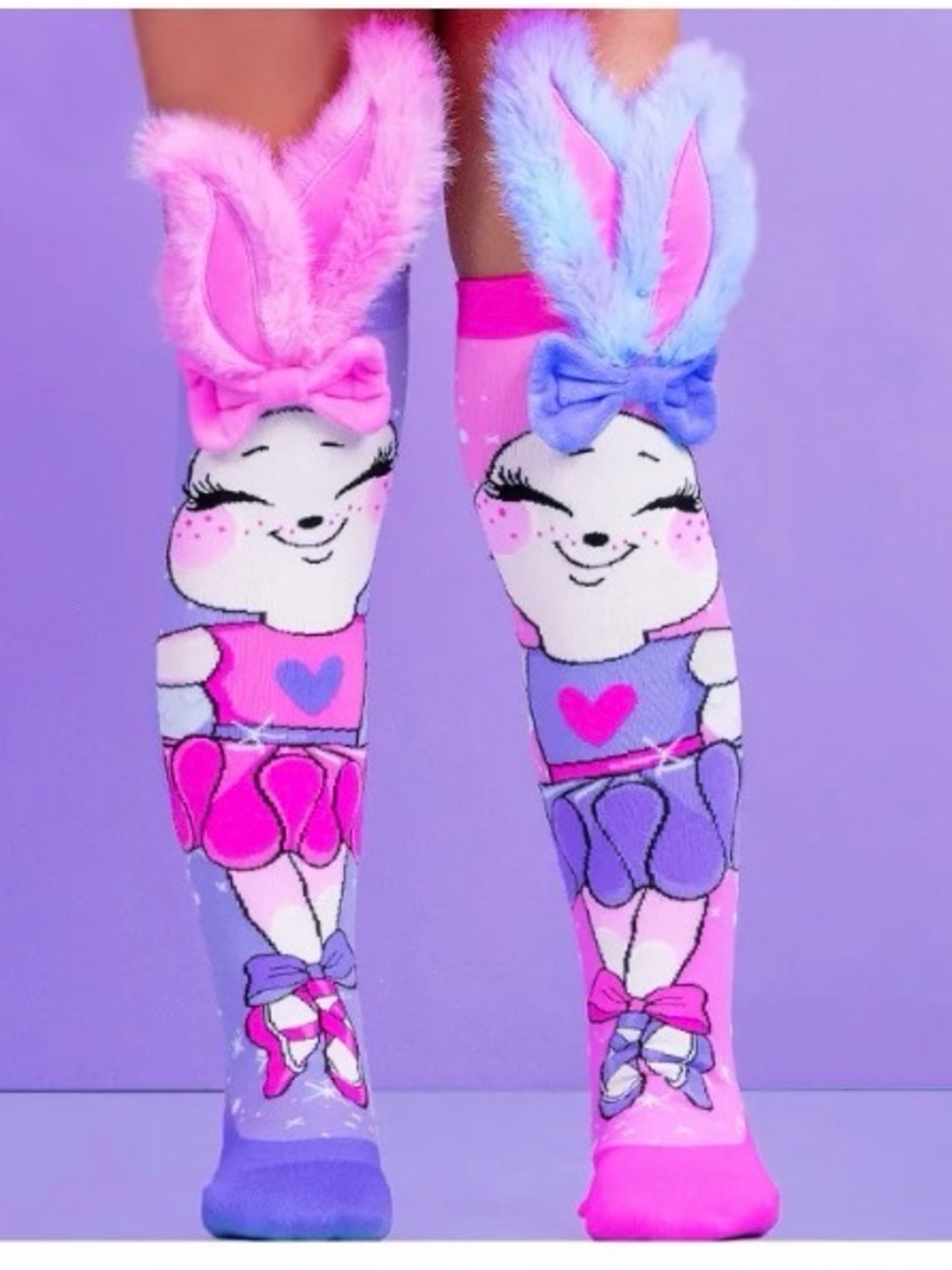 Kids Bunny Ballerina Knee-High Socks - Pink & Purple